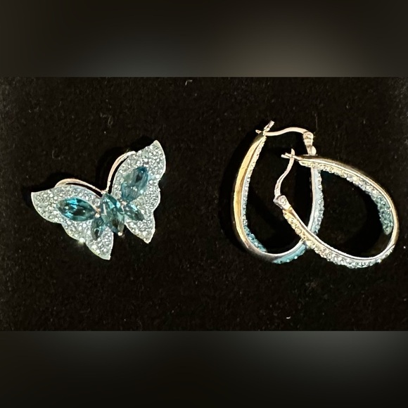 Blue Butterfly Pendant & Earrings 925 Sterling Silver Rhinestones & Enamel - Picture 4 of 6